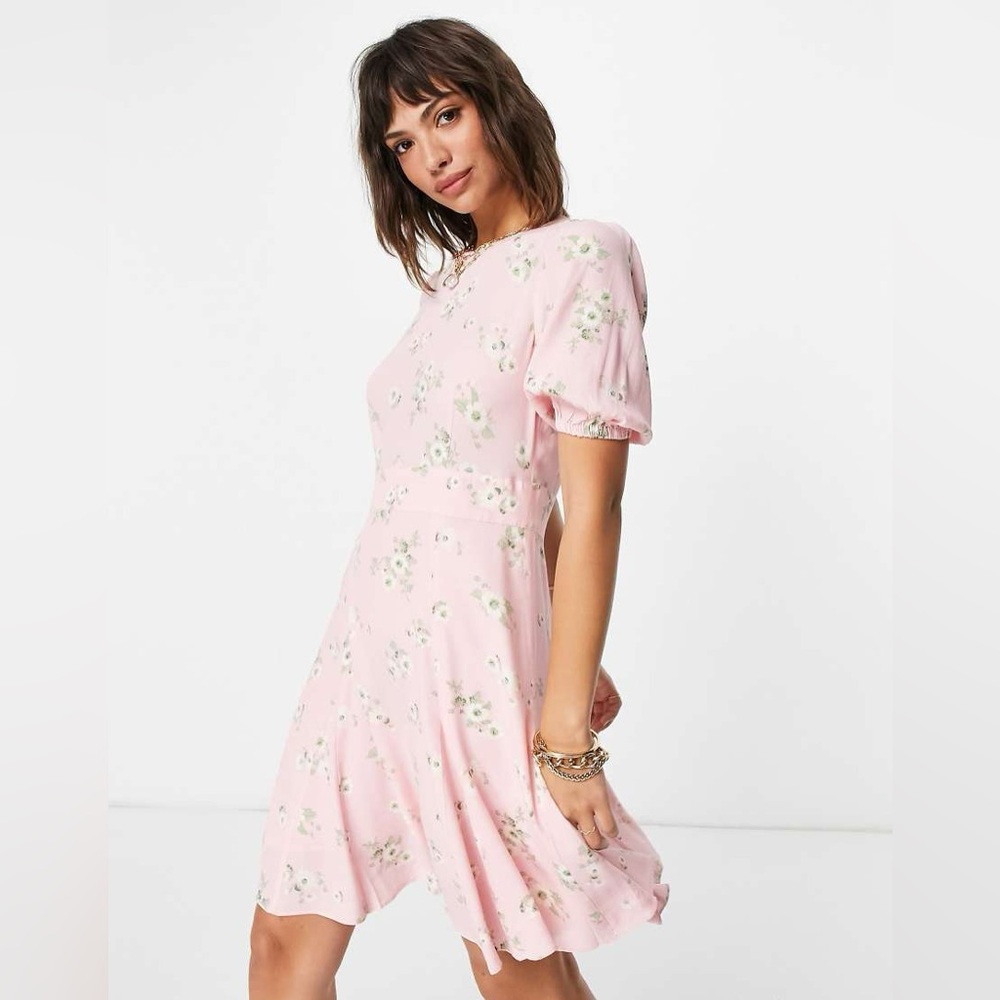 & Other Stories Puff Sleeve Mini Dress in Pink Floral